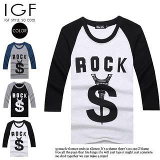 I Go Fashion Raglan 3/4-Sleeve Rock Printed T-Shirt