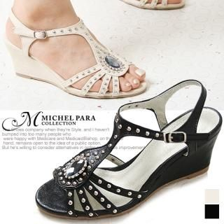 Rhinestone Studded Wedge Sandals