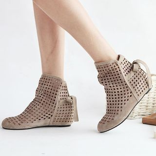 Pretty in Boots Perforated Hidden Wedge Ribbon-accent Boots