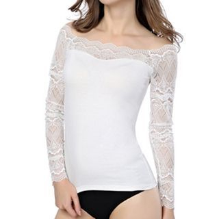 camikiss Long-Sleeve Lace Panel Top