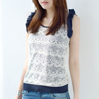 SO Central Ruffle Trim Sleeveless Lace Top
