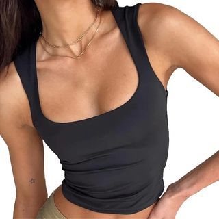 Square Neck Plain Crop Tank Top