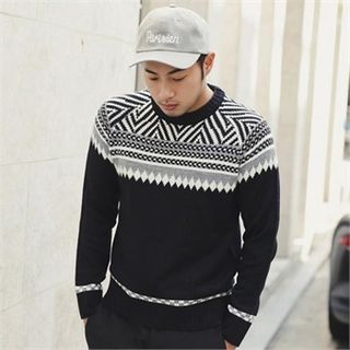 STYLEMAN Patterned Round-Neck Knit Top