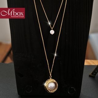 Mbox Jewelry Faux Pearl Rhinestone Necklace