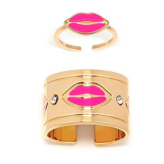 Bao Style Set : Lips Ring + Rhinestone Wide Ring