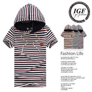 I Go Fashion Striped Hooded T-Shirt