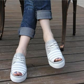 Renben Peep-Toe Striped Platform Sneakers