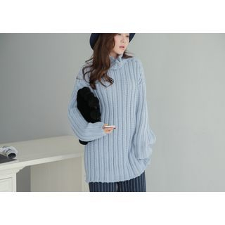 PPGIRL Turtle-Neck Ribbed Knit Top