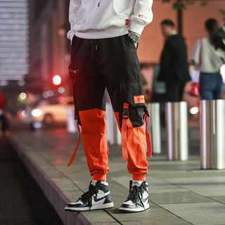 Two-Tone Cargo Jogger Pants - Asian Fashion