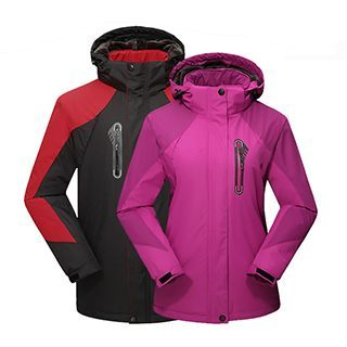 RUYA Fleece-Lined Color-Block Hooded Couple Jacket