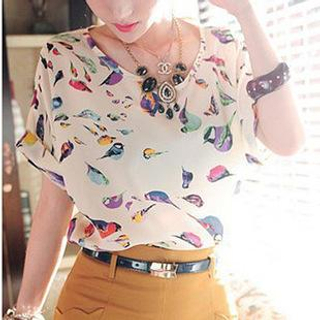 Munhome Bird- Print Chiffon Top