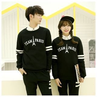Azure Couple Matching Eiffel Tower Printed Pullover
