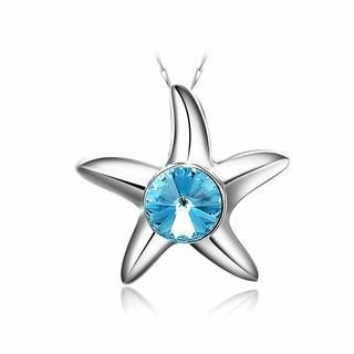 BELEC 925 Sterling Silver Starfish Pendant with Blue Cubic Zircon and Necklace-45cm
