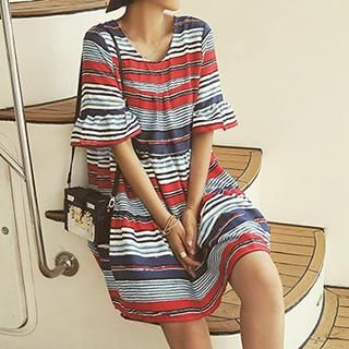 Romantica Ruffle Striped A-Line Dress