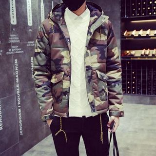 LC Homme Hooded Zip Camouflage Jacket