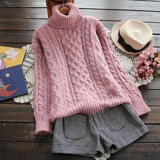 YOYO Turtleneck Cable-Knit Sweater
