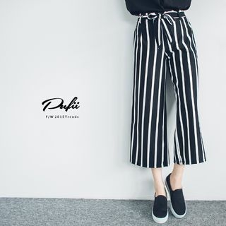 PUFII Tie-Waist Striped Culottes