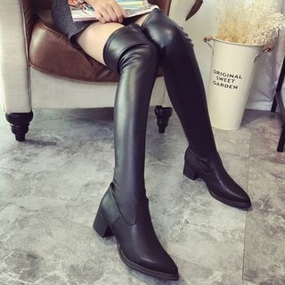 Yoflap Block Heel Over The Knee Pointy Boots