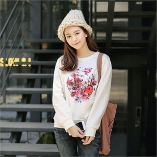 Styleberry Floral Print Lettering Sweatshirt