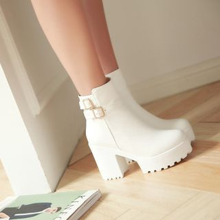 Pretty in Boots Platform Block Heel Buckled Ankle Boots