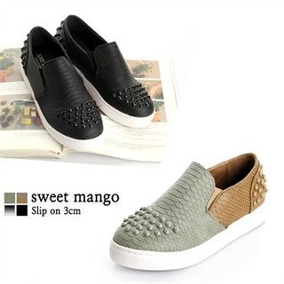 SWEET MANGO Studded Croc-Grain Slip-Ons