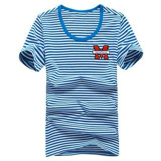 Danjieshi Short-Sleeve Appliqué Striped T-Shirt