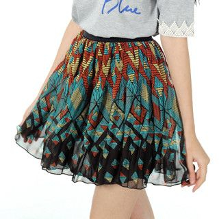 Patterned Pleated Skirt