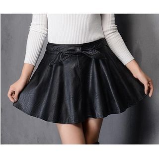 Oaksa Tie Waist Faux Leather A-Line Skirt