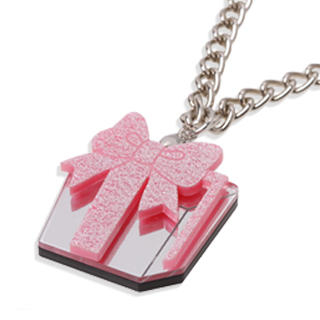 Sweet & Co. Sweet Pink Glitter Present Chain Silver Necklace