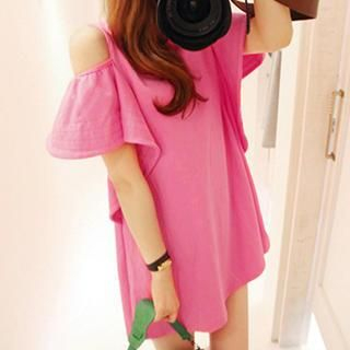 Dream Girl Cut Out Shoulder Frill Sleeve Tunic
