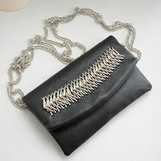 Ms Bean Faux Leather Embellished Clutch