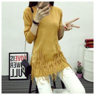 Angel Shine Frinted Long Knit Top