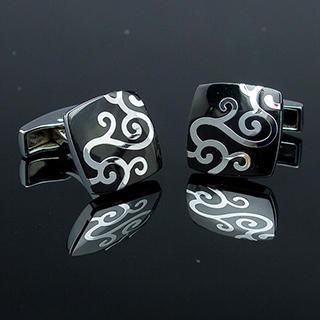 Xin Club Patterned Cuff Link Silver, Black - One Size
