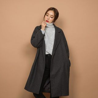 WHITE FOX Open-Front Wool Blend Loose-Fit Coat