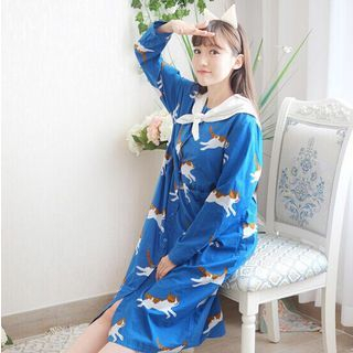 Moricode Cat Printed Sailor Style Long-Sleeve Dress