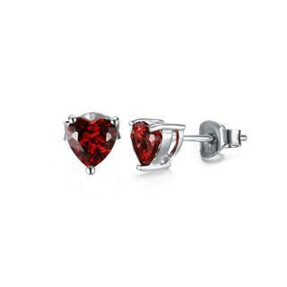 BELEC 925 Sterling Silver with Natural Garnet Heart-shaped Stud Earrings