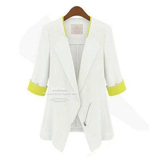 Eloqueen Contrast-Trim Asymmetric Hem Blazer