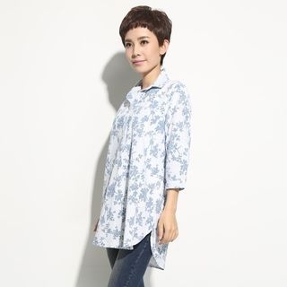 OnceFeel Flower Print Tab-Sleeve Long Shirt