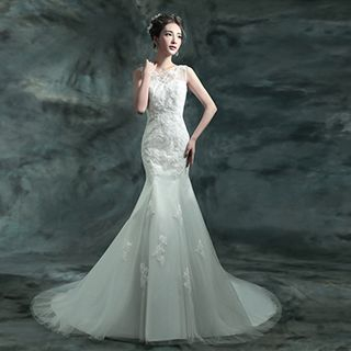 Angel Bridal Sleeveless Lace Mermaid Wedding Dress