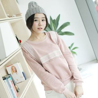 Tokyo Fashion Lace Trim Embroidered Pullover