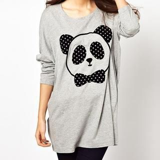 Richcoco Round-Neck Panda Print T-Shirt
