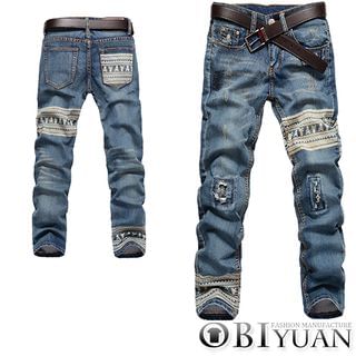 OBI YUAN Patterned Panel Jeans