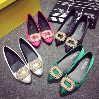 kokoin Rhinestone Square Bucklei Flats