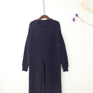 11.STREET Maxi Pocket-Accent Long Knit Top