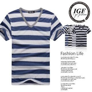 I Go Fashion V-Neck Striped T-Shirt