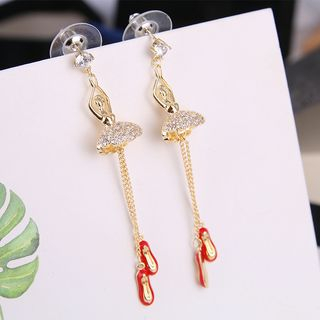 Ballet lovers gift idea-Rhinestone silver and gold plating ballet dancer drop earrings