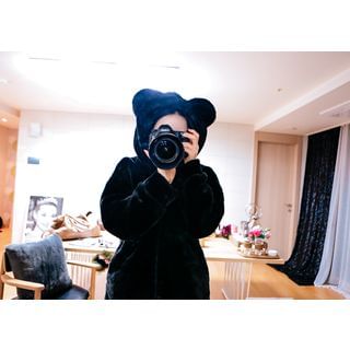 Marlangrouge Bear Hooded Faux-Fur Jacket