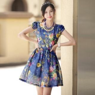 Halona Short-Sleeve Printed A-Line Dress