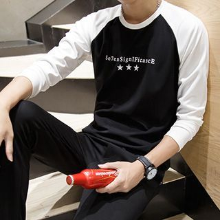 Newlook Long-Sleeve Color-Block Lettering T-Shirt