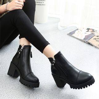 Amy Shoes Block Heel Zip Short Boots